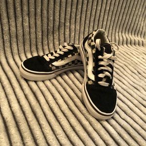 Lace up black checkered Vans (shoes)